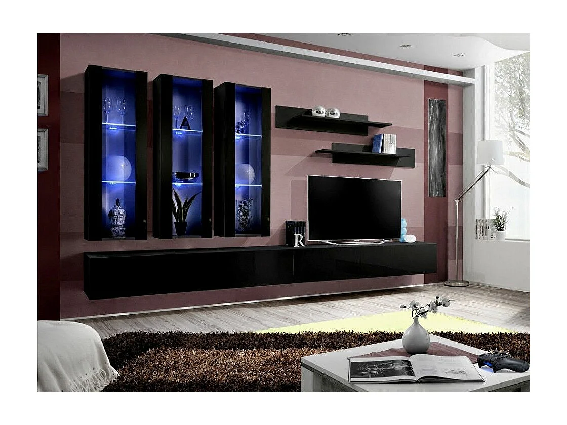 Meuble TV Mural Design "Fly III" 320cm Noir
