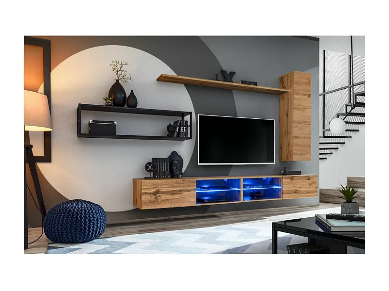 Ensemble Meuble TV Design "Switch IV" 300cm Naturel & Noir