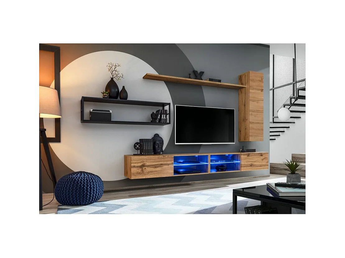 Ensemble Meuble TV Design "Switch IV" 300cm Naturel & Noir