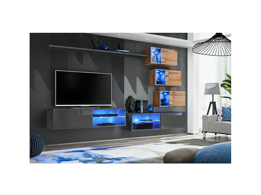 Ensemble Meuble TV "Switch XXIV" 250cm Gris & Naturel