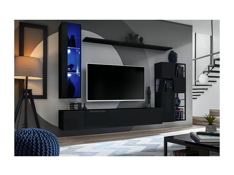 Ensemble Meuble TV Design "Switch II" 250cm Noir