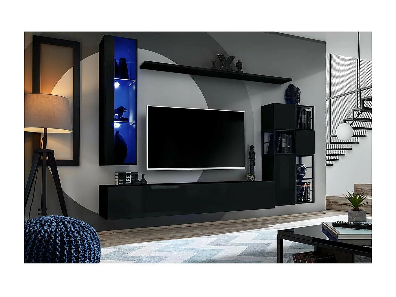 Ensemble Meuble TV Design "Switch II" 250cm Noir