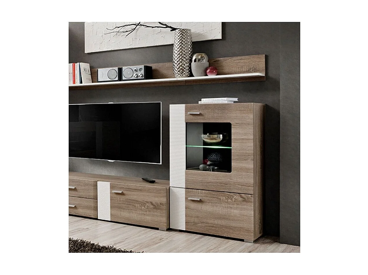 Meuble TV Mural Design "Aleppo" 240cm Chêne & Blanc