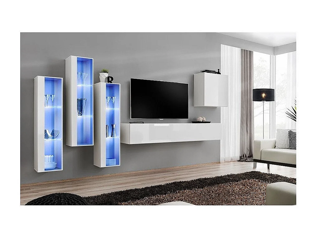 Meuble TV Mural Design "Switch XIII" 330cm Blanc