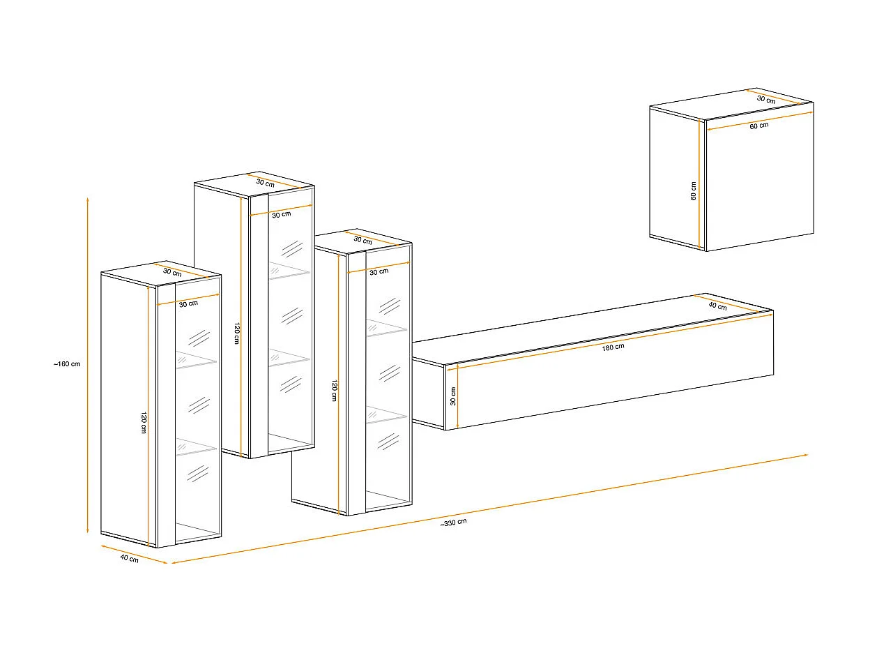 Meuble TV Mural Design "Switch XIII" 330cm Blanc