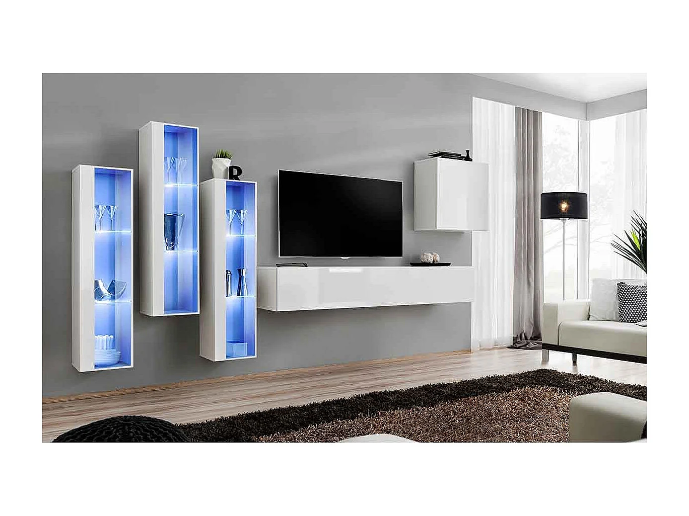 Meuble TV Mural Design "Switch XIII" 330cm Blanc