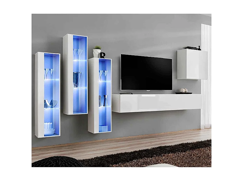 Meuble TV Mural Design "Switch XIII" 330cm Blanc