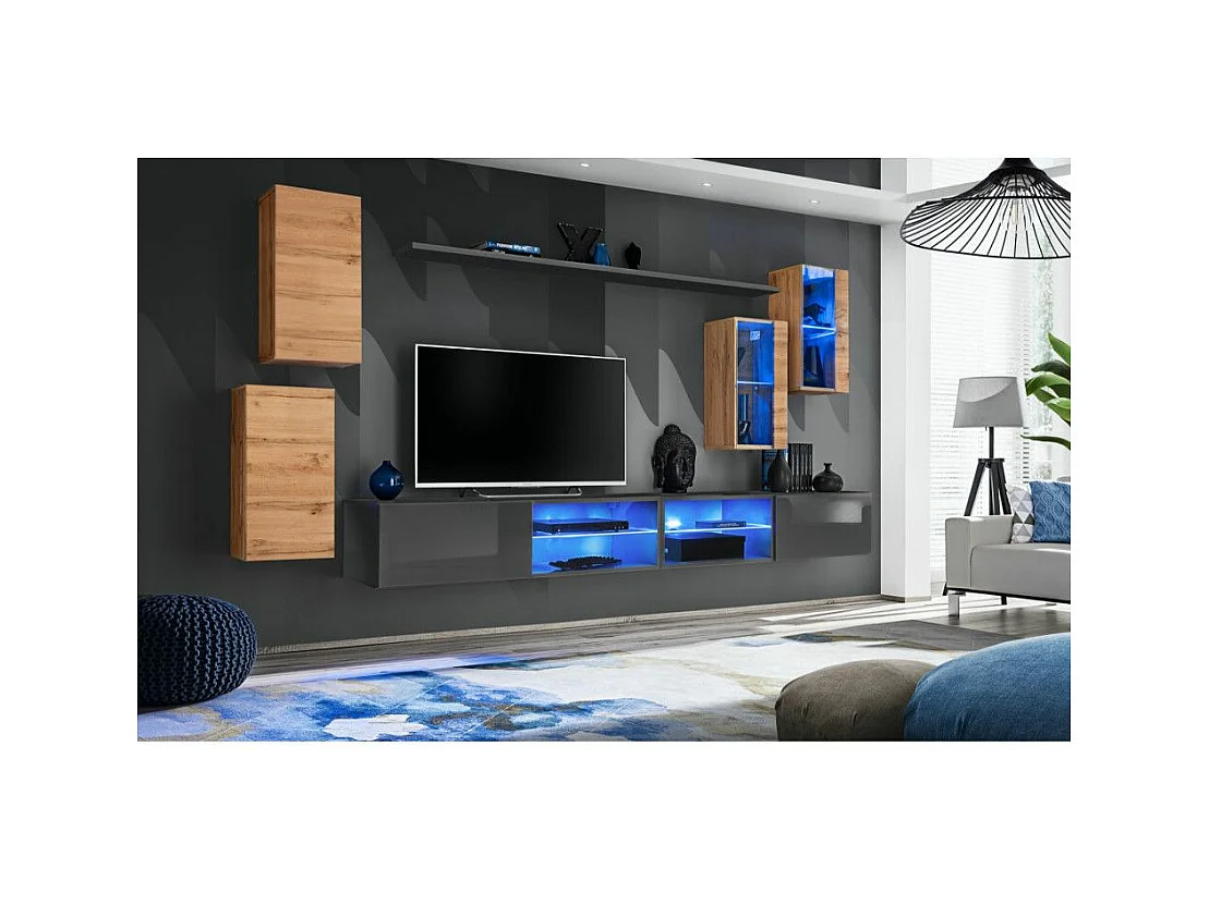 Ensemble Meuble TV "Switch XXV" 280cm Naturel & Gris