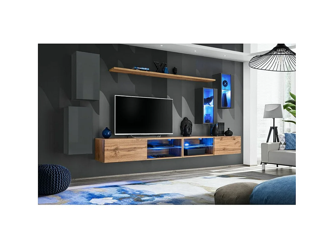 Ensemble Meuble TV "Switch XXV" 280cm Gris & Naturel