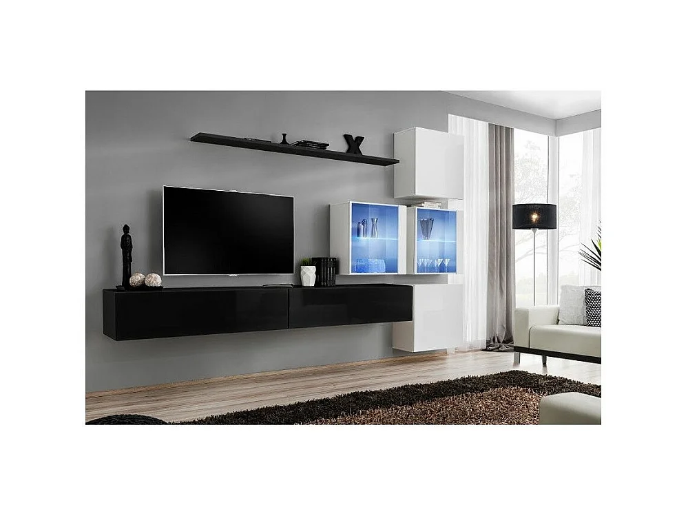 Meuble TV Mural Design "Switch XIX" 310cm Noir & Blanc
