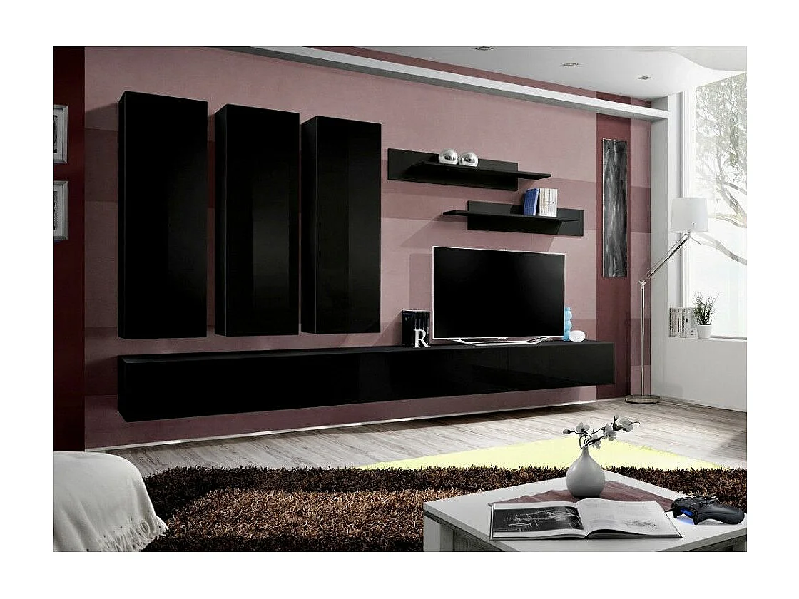 Meuble TV Mural Design "Fly I" 320cm Noir