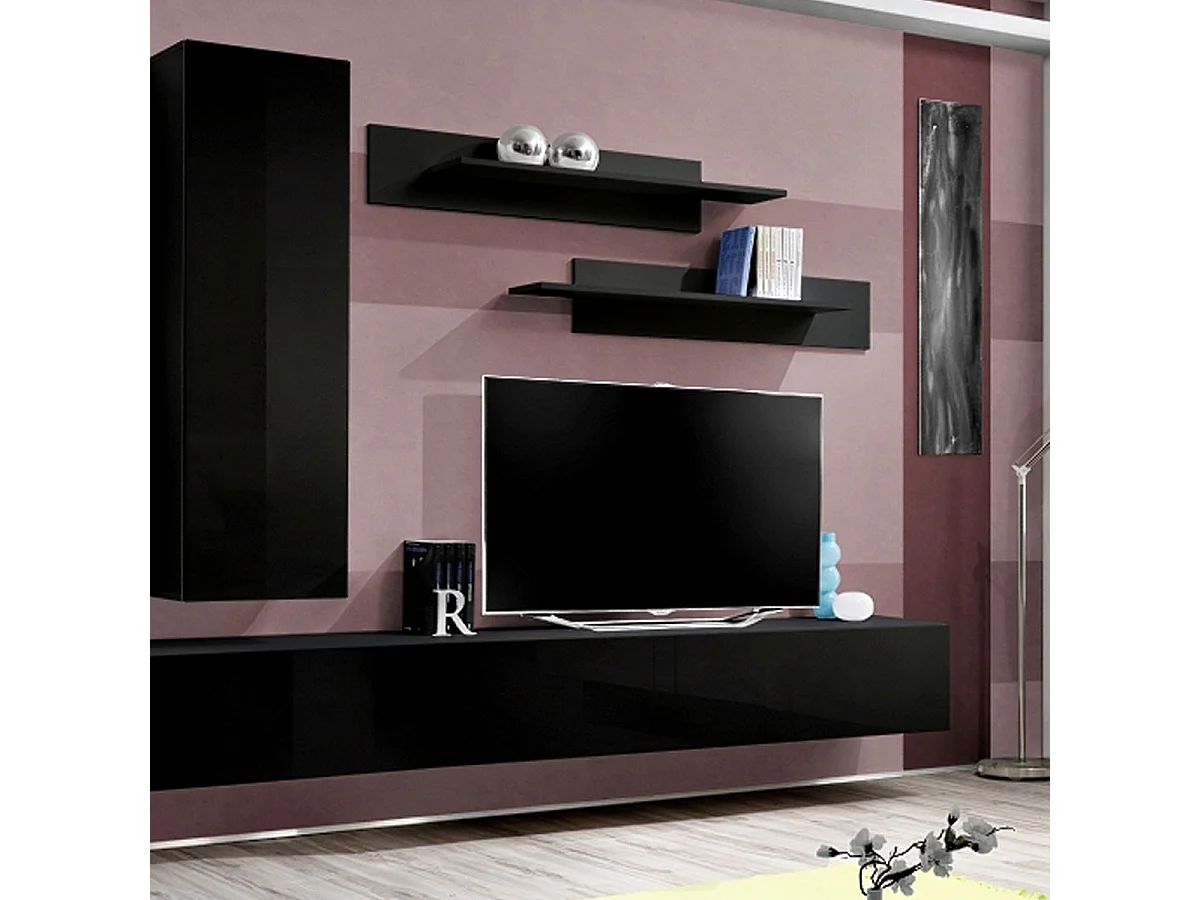 Meuble TV Mural Design "Fly I" 320cm Noir