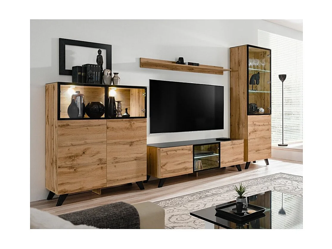 Ensemble Meuble TV & Bibliothèque "Thin" 330cm Noir & Naturel