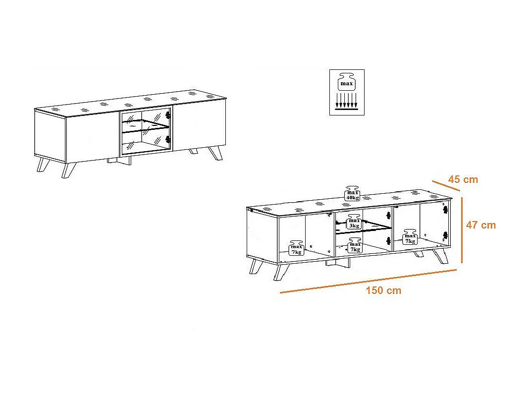 Ensemble Meuble TV & Bibliothèque "Thin" 330cm Noir & Naturel