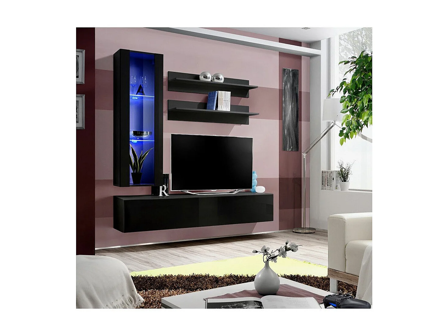 Meuble TV Mural Design "Fly II" 170cm Noir