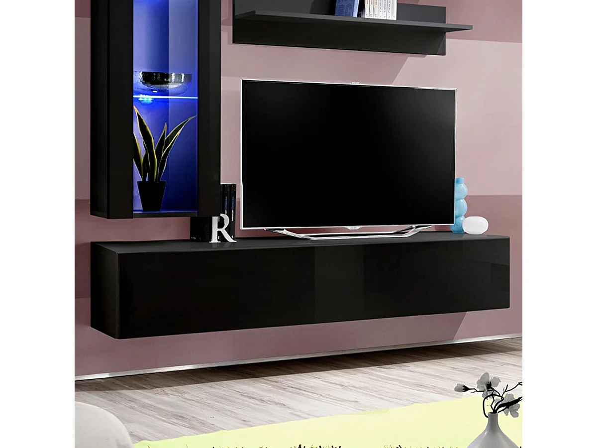 Meuble TV Mural Design "Fly II" 170cm Noir