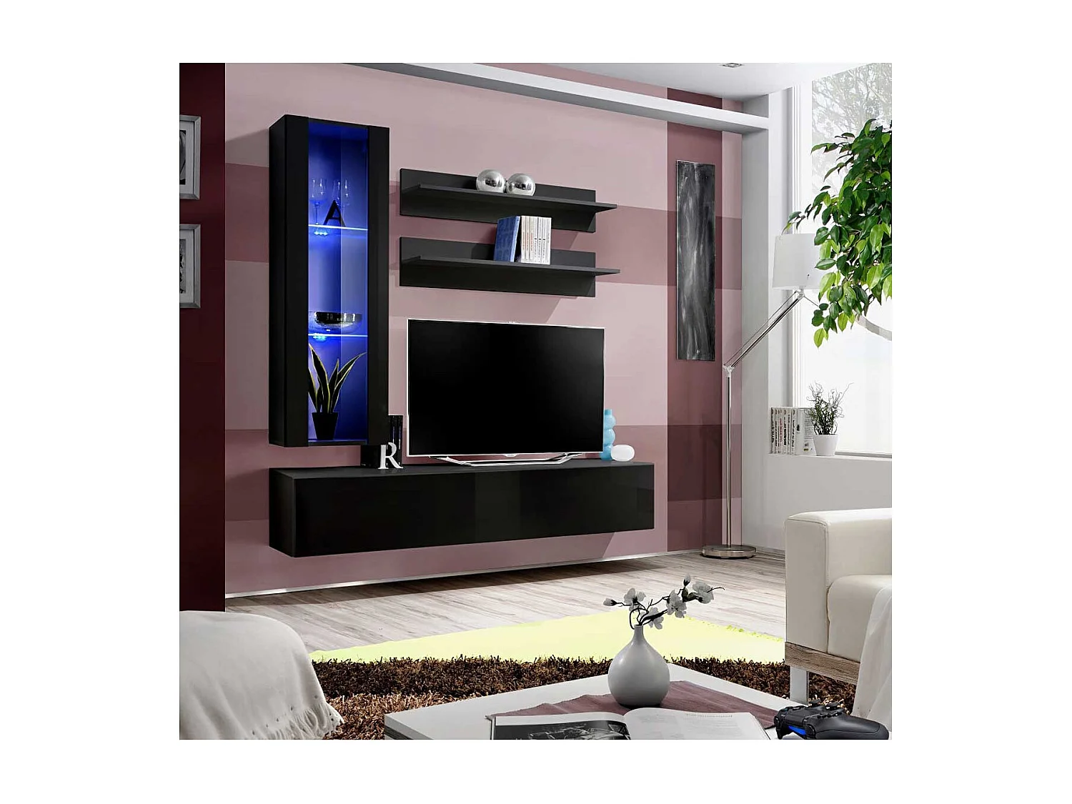 Meuble TV Mural Design "Fly II" 170cm Noir