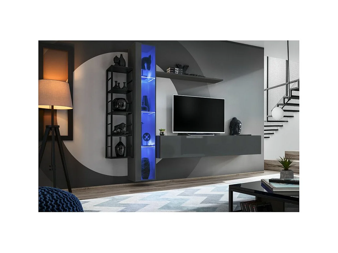 Ensemble Meuble TV Design "Switch VII" 240cm Gris & Noir
