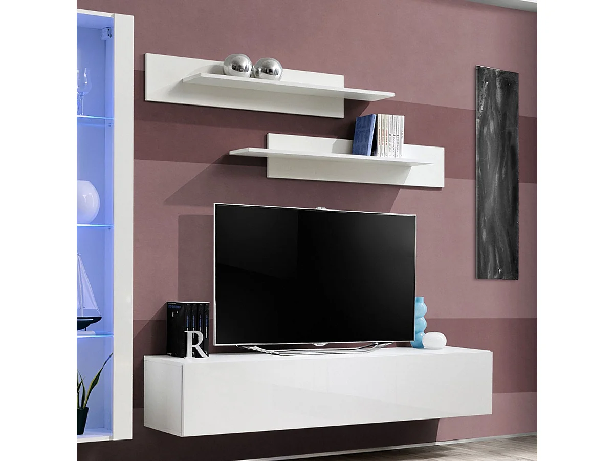 Meuble TV Mural Design "Fly II" 210cm Blanc