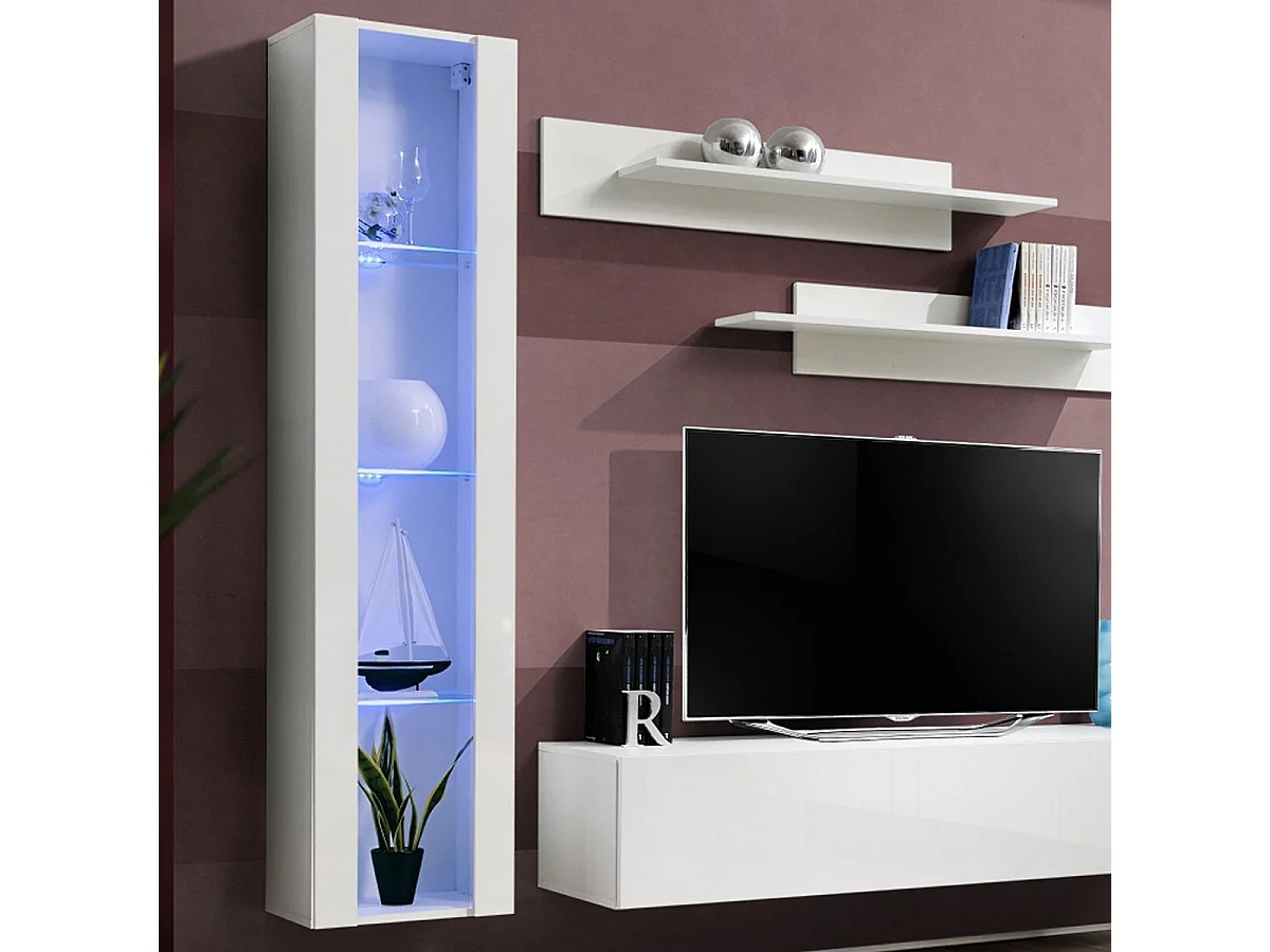 Meuble TV Mural Design "Fly II" 210cm Blanc