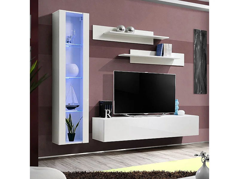 Meuble TV Mural Design "Fly II" 210cm Blanc