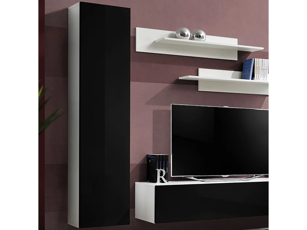 Meuble TV Mural Design "Fly I" 210cm Noir & Blanc