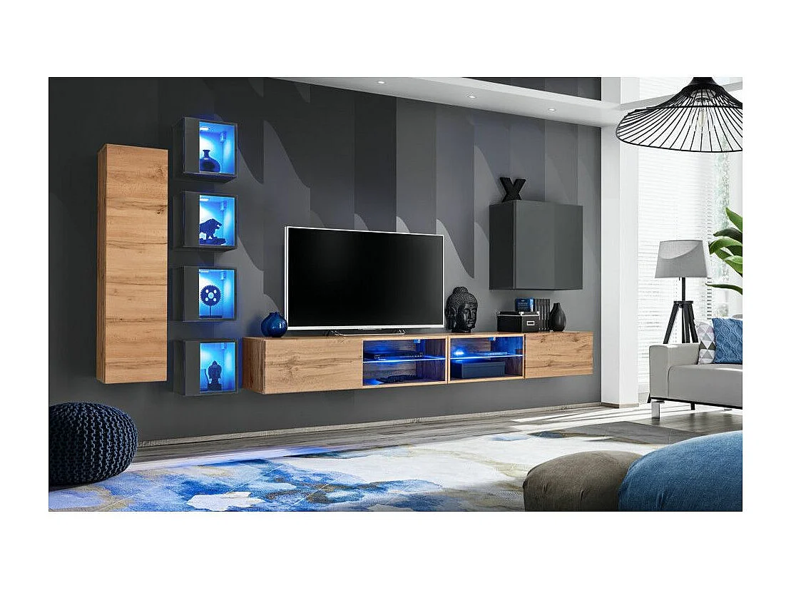 Ensemble Meuble TV "Switch XXVI" 320cm Naturel & Gris