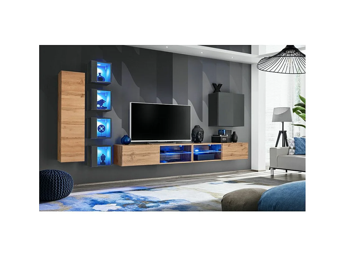 Ensemble Meuble TV "Switch XXVI" 320cm Naturel & Gris