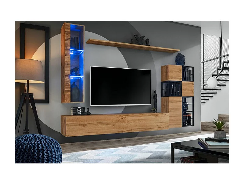 Ensemble Meuble TV Design "Switch II" 250cm Naturel & Noir