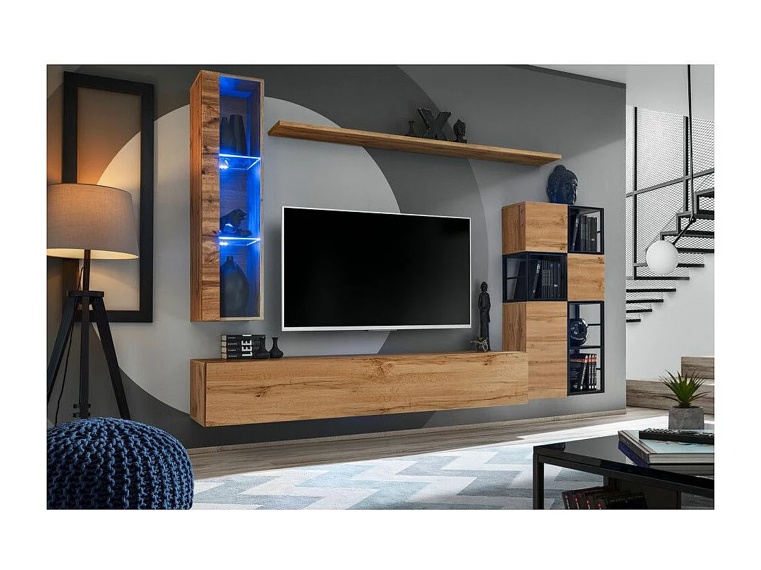 Ensemble Meuble TV Design "Switch II" 250cm Naturel & Noir