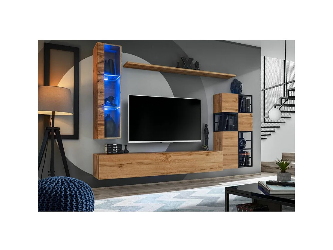 Ensemble Meuble TV Design "Switch II" 250cm Naturel & Noir