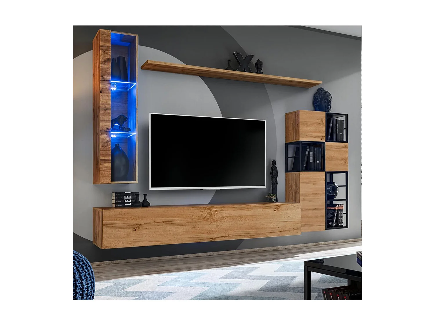 Ensemble Meuble TV Design "Switch II" 250cm Naturel & Noir