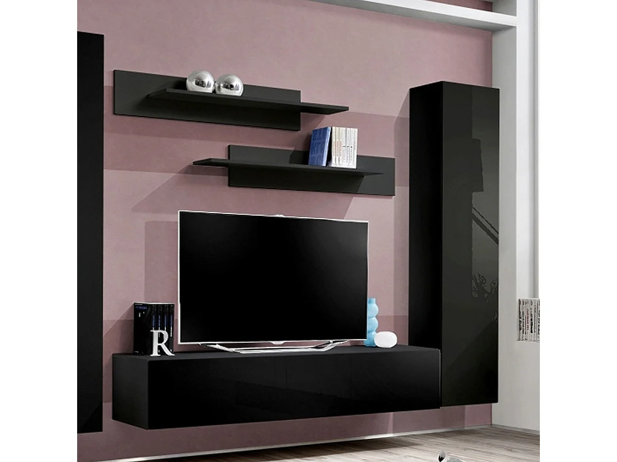 Meuble TV Mural Design "Fly I" 310cm Noir