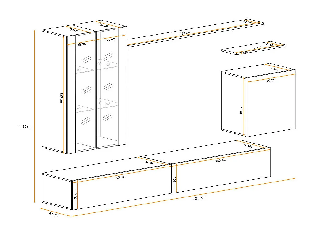 Meuble TV Mural Design "Switch XII" 270cm Blanc