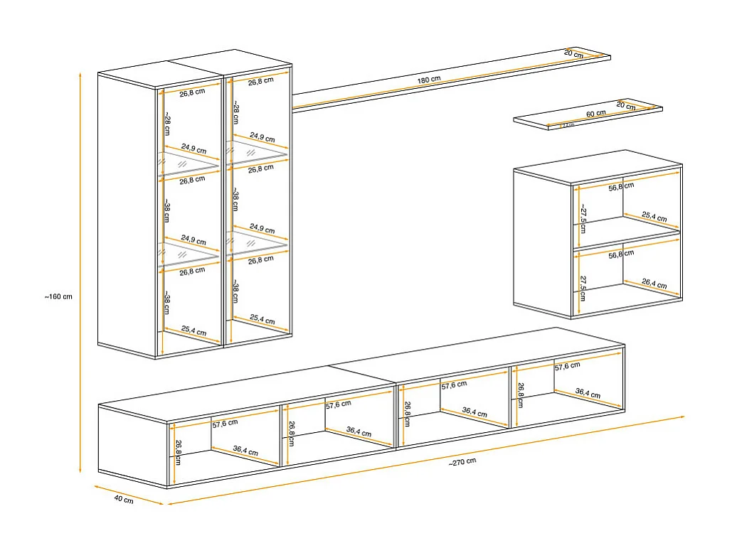 Meuble TV Mural Design "Switch XII" 270cm Blanc