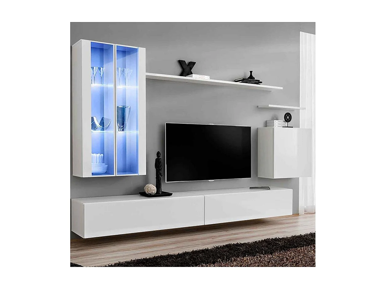 Meuble TV Mural Design "Switch XII" 270cm Blanc