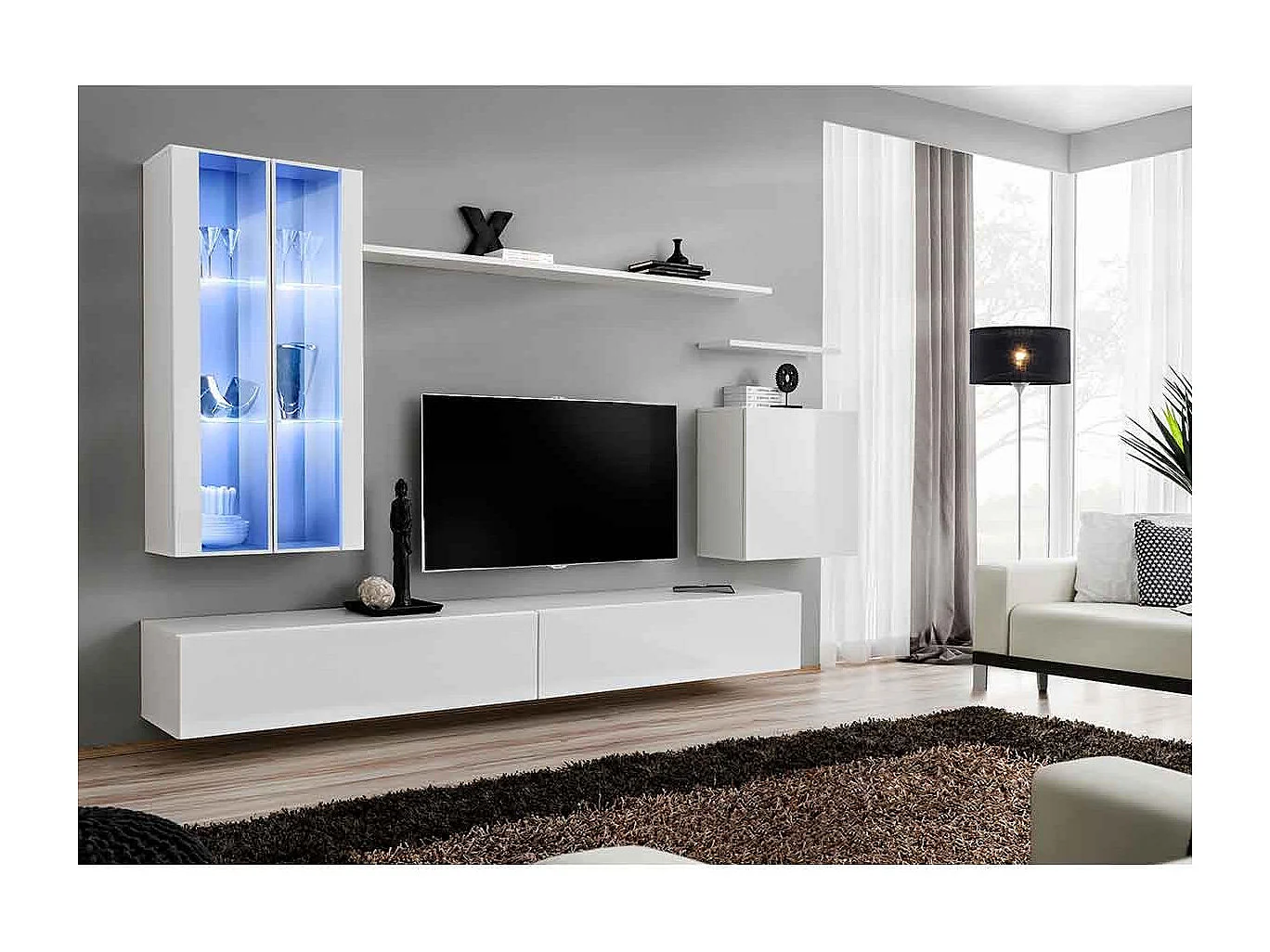 Meuble TV Mural Design "Switch XII" 270cm Blanc