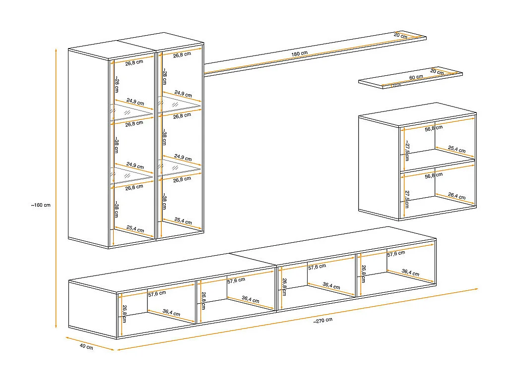 Meuble TV Mural Design "Switch XII" 270cm Blanc