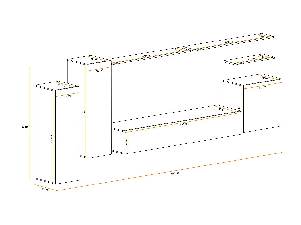 Meuble TV Mural Design "Switch I" 330cm Blanc
