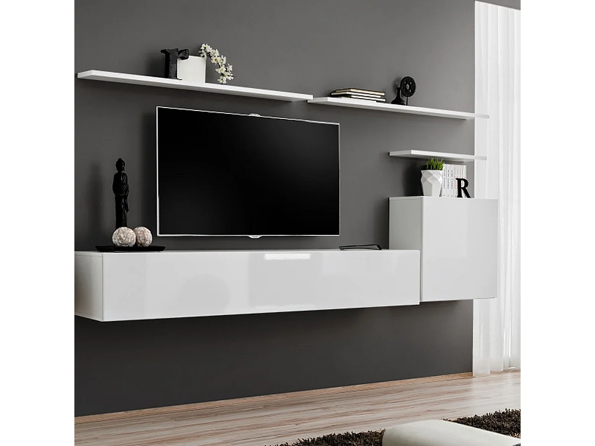 Meuble TV Mural Design "Switch I" 330cm Blanc