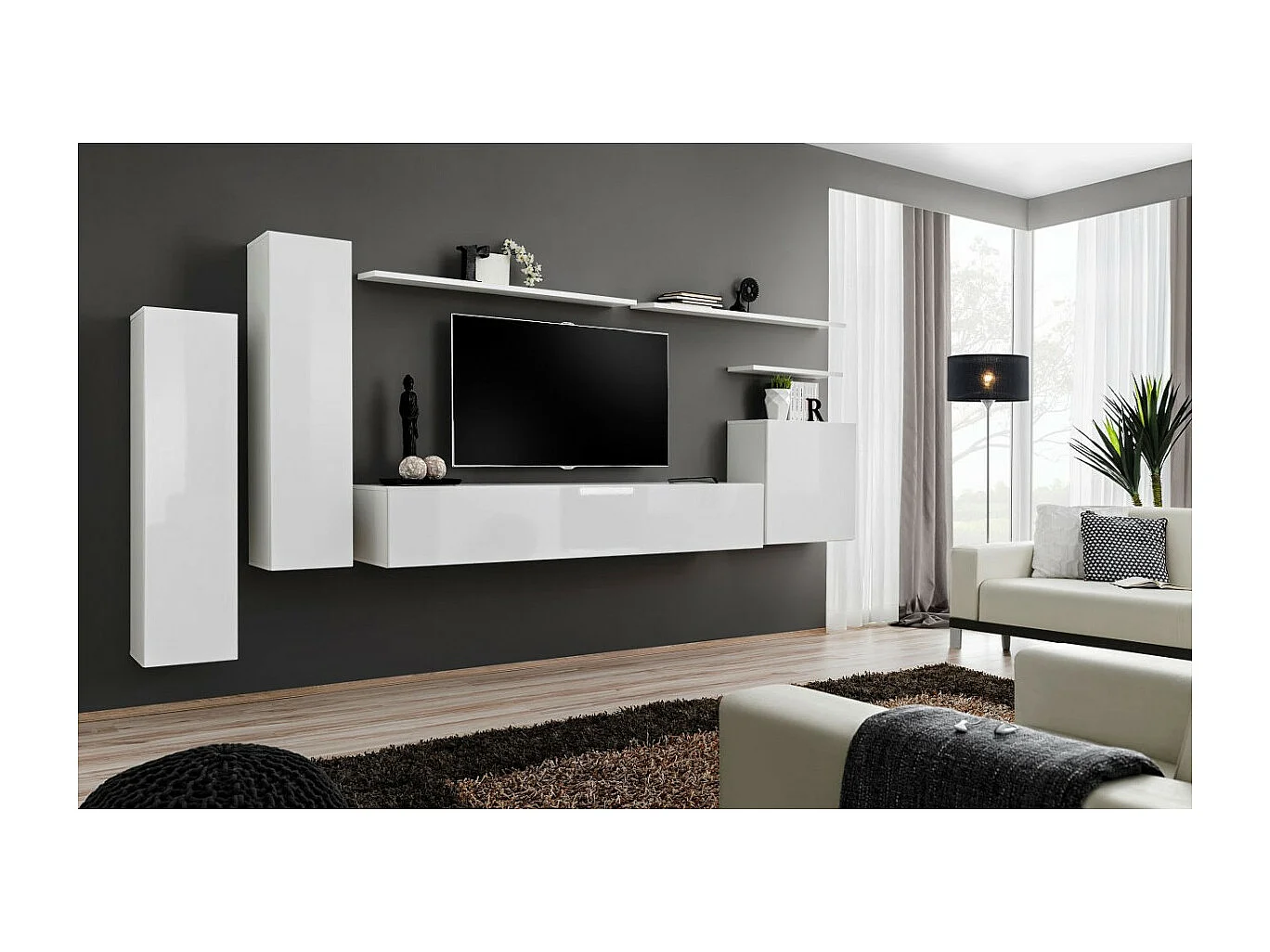 Meuble TV Mural Design "Switch I" 330cm Blanc
