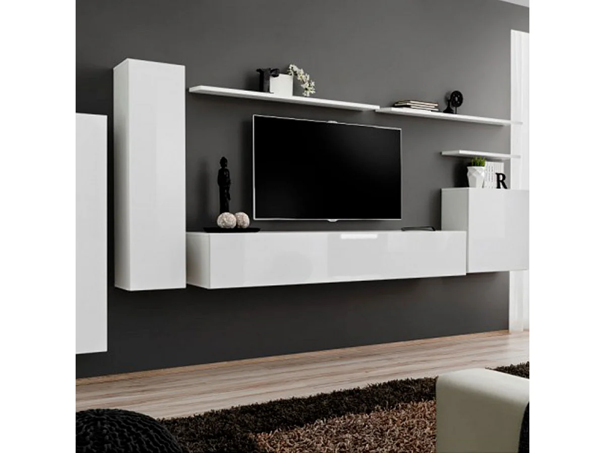 Meuble TV Mural Design "Switch I" 330cm Blanc