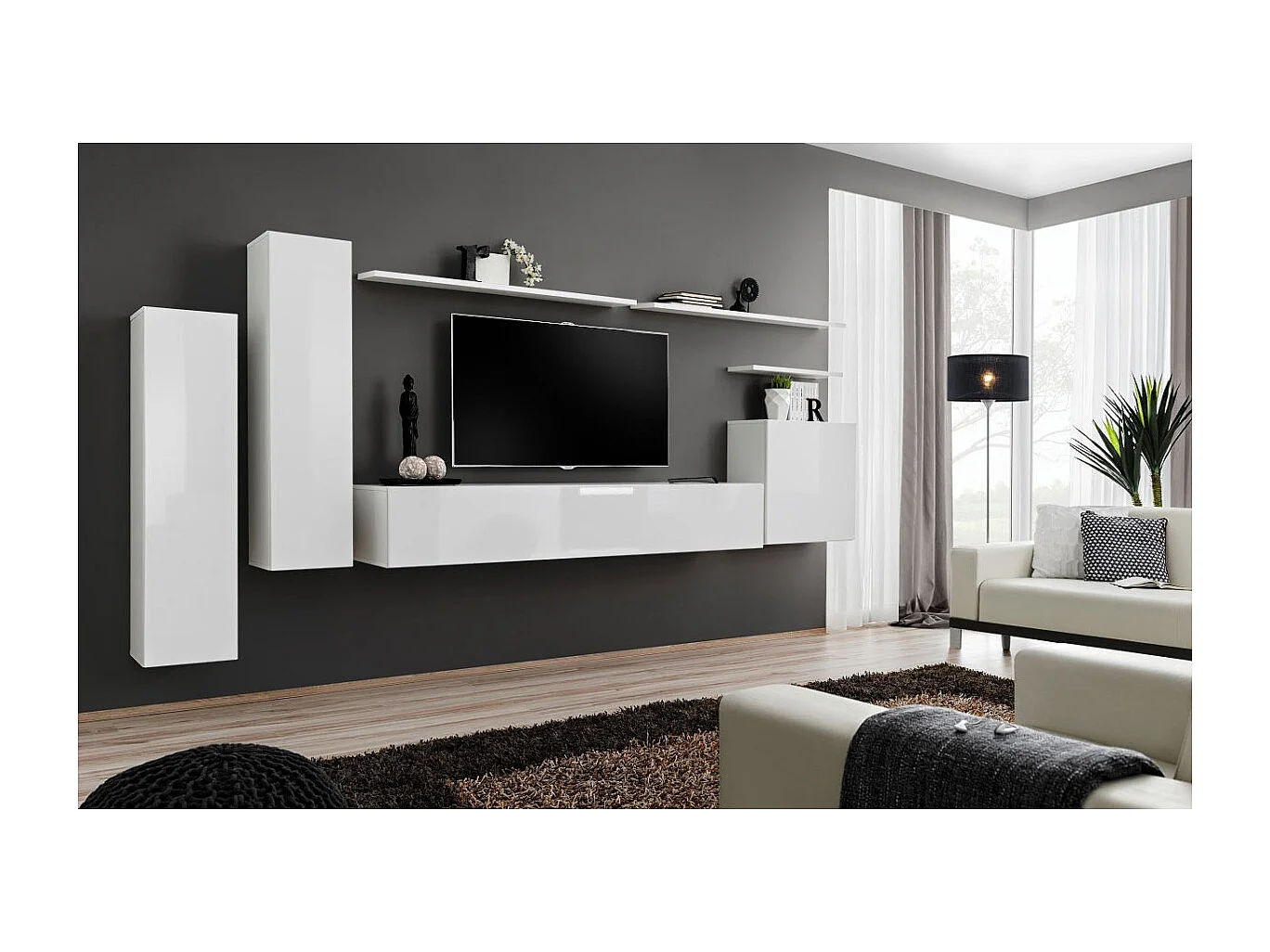 Meuble TV Mural Design "Switch I" 330cm Blanc