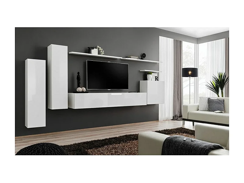 Meuble TV Mural Design "Switch I" 330cm Blanc