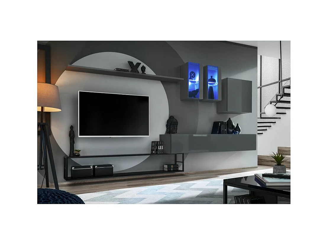 Ensemble Meuble TV Design "Switch I" 330cm Gris & Noir
