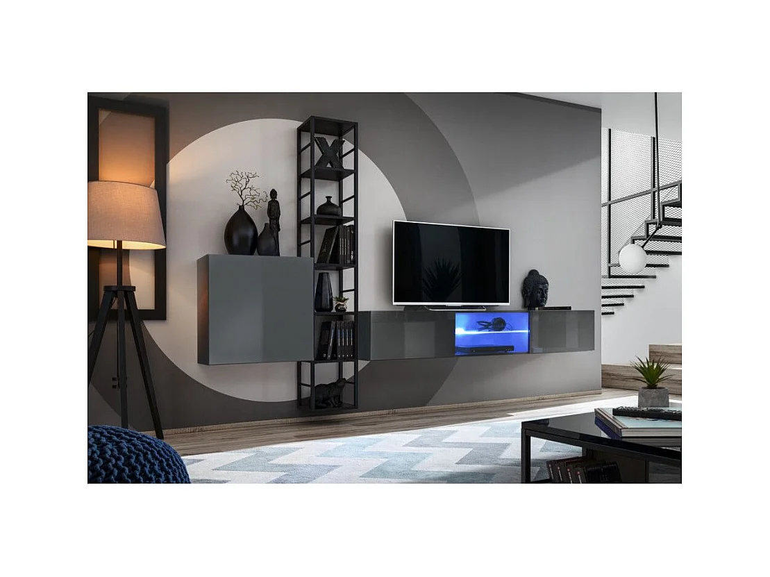 Ensemble Meuble TV Design "Switch VI" 270cm Gris & Noir