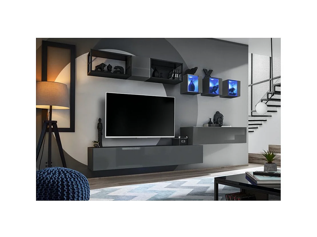 Ensemble Meuble TV Design "Switch III" 280cm Gris & Noir