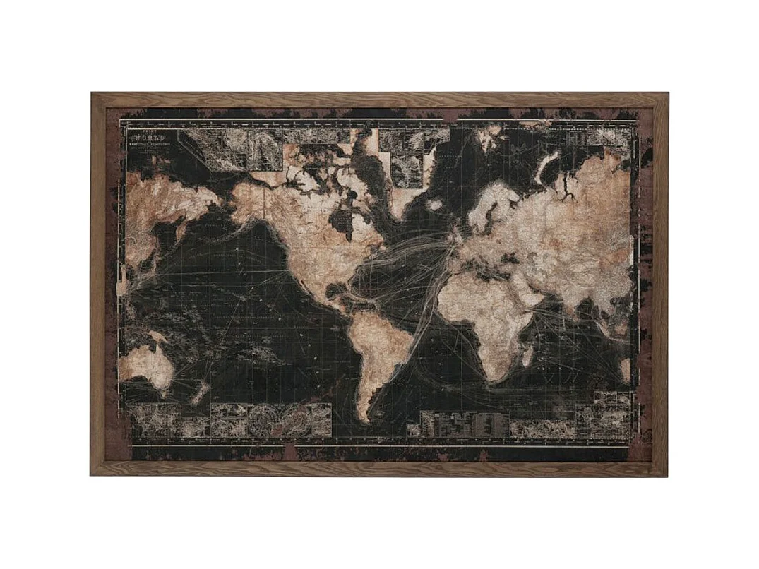 Tableau Déco à LED "Mappemonde" 175cm Noir