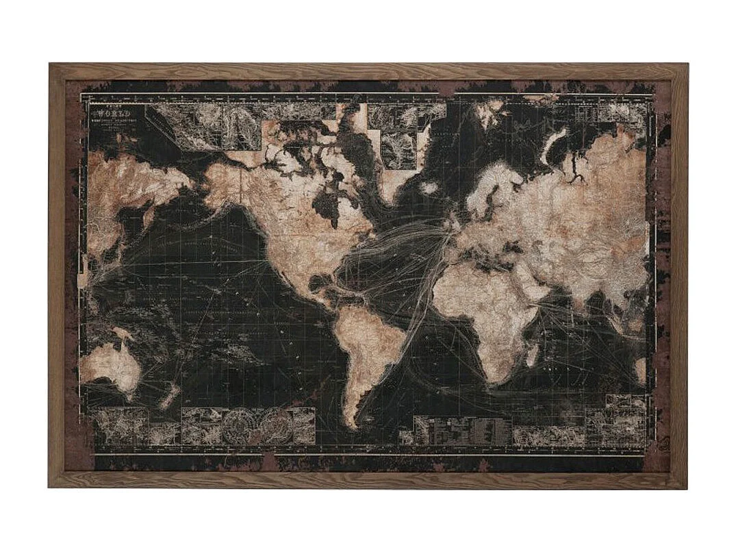 Tableau Déco à LED "Mappemonde" 175cm Noir