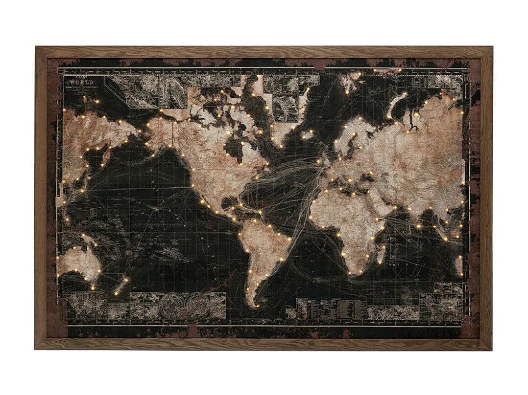 Tableau Déco à LED "Mappemonde" 175cm Noir